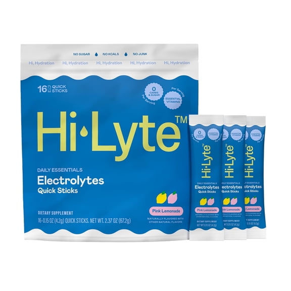Hi-Lyte Electrolytes Pink Lemonade Quick Stix - Daily Essentials Hydration Drinks - 16 Count