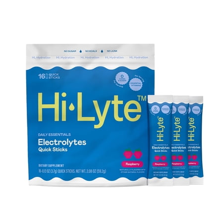 Hi-Lyte Electrolytes Quick Stix Raspberry - Daily Essentials Hydration Drinks - 16 Count