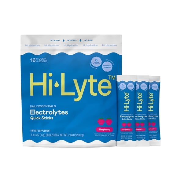 Hi-Lyte Electrolytes Quick Stix Raspberry - Daily Essentials Hydration Drinks - 16 Count