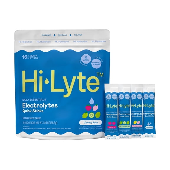 Hi-Lyte Electrolytes Quick Stix Variety Pack - Daily Essentials Hydration Drinks - 16 Count