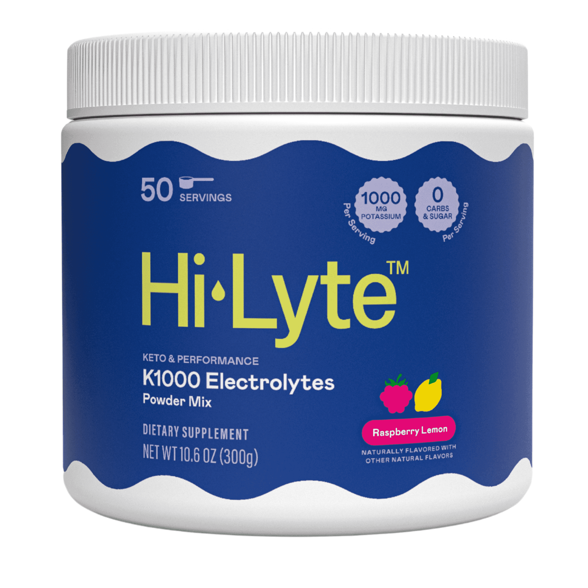 Hi-Lyte Keto & Performance K1000 Electrolytes Powder Mix | Raspberry Lemon | Hydration Supplement Drink Mix | Boost Energy & Beat Leg Cramps | No Maltodextrin or Sugar | 50 Servings