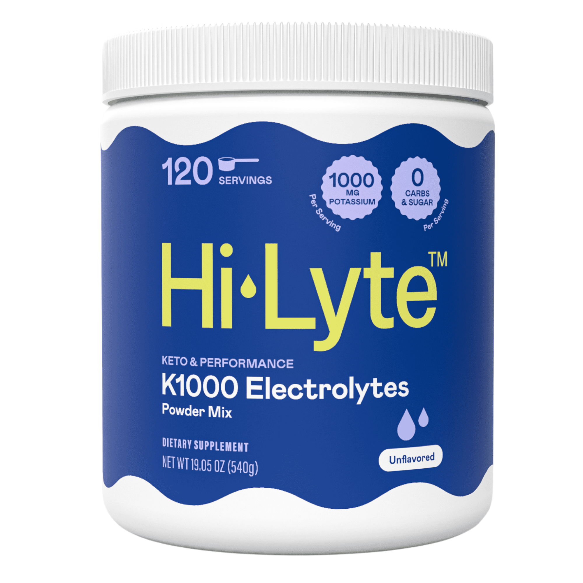 Hi-Lyte Keto K1000 Electrolyte Powder | Unflavored | Hydration Supplement Drink Mix | Boost Energy & Beat Leg Cramps | No Maltodextrin or Sugar | 120 Servings