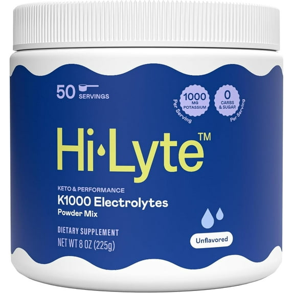 Hi-Lyte Keto K1000 Electrolyte Powder | Unflavored | Hydration Supplement Drink Mix | Boost Energy & Beat Leg Cramps | No Maltodextrin or Sugar | 50 Servings