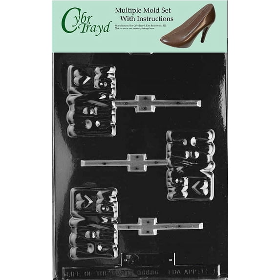Hi Mom Lolly Chocolate Candy Mold with Exclusive Cybrtrayd Copyrighted Molding Instructions, Pack of 3