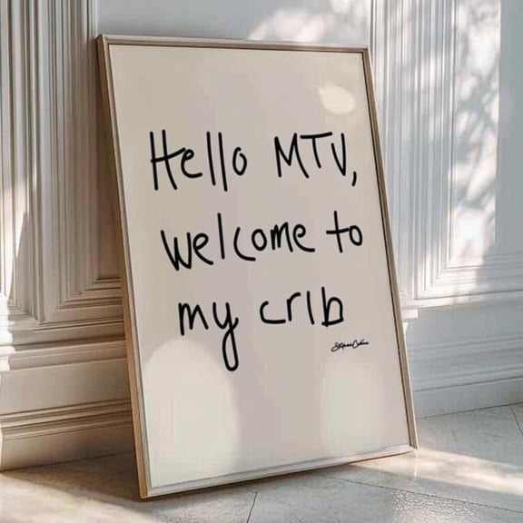 Hi Mtv Welcome To My Crib Print Mid Century Print Aesthetic Wall Art 70S Monochrome Art Bauhaus Print Typography Print Bw Art Sketch Poster