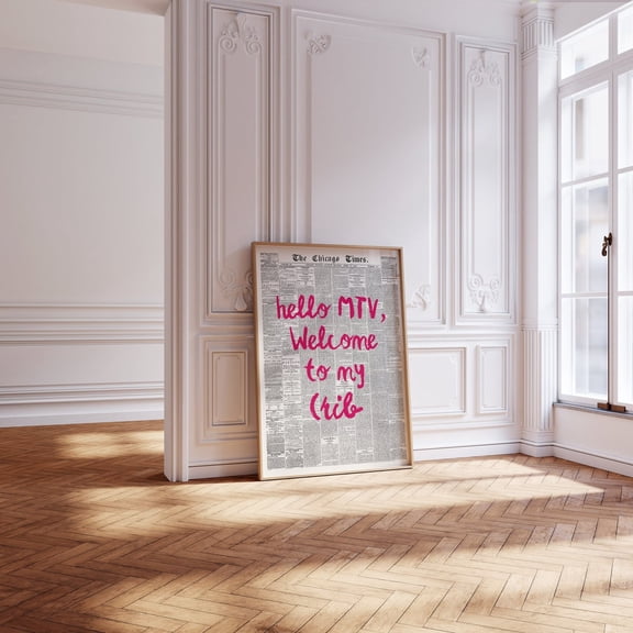 Hi Mtv Welcome To My Crib Print Retro Newspaper Hot Pink Wall Art Typography Poster Apartment Aesthetic Wall Art Modern Wall Decor