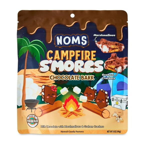 NOMS Campfire Smores, Chocolate Covered Marshmallow and Graham Cracker Hawaii Candy, 5 oz, Resealable Bag