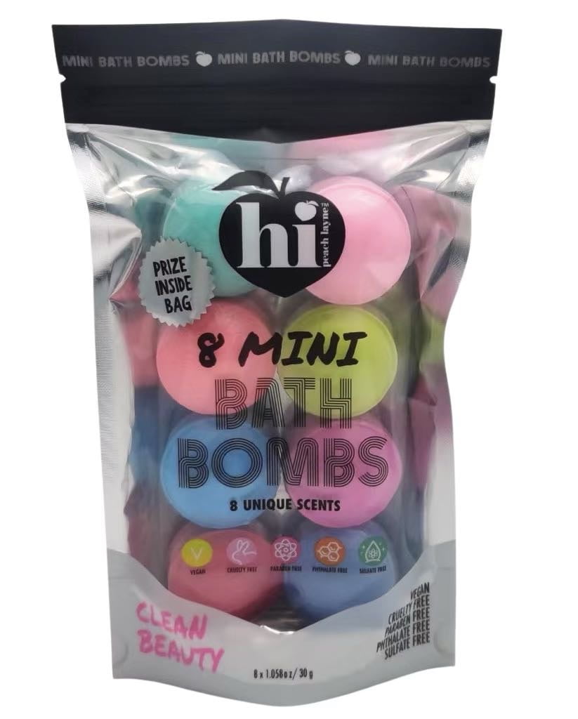 Hi Peach Layne Mini Bath Bomb Bag, 8 Assorted Scents with Surprise Prize, 1.06 oz Each