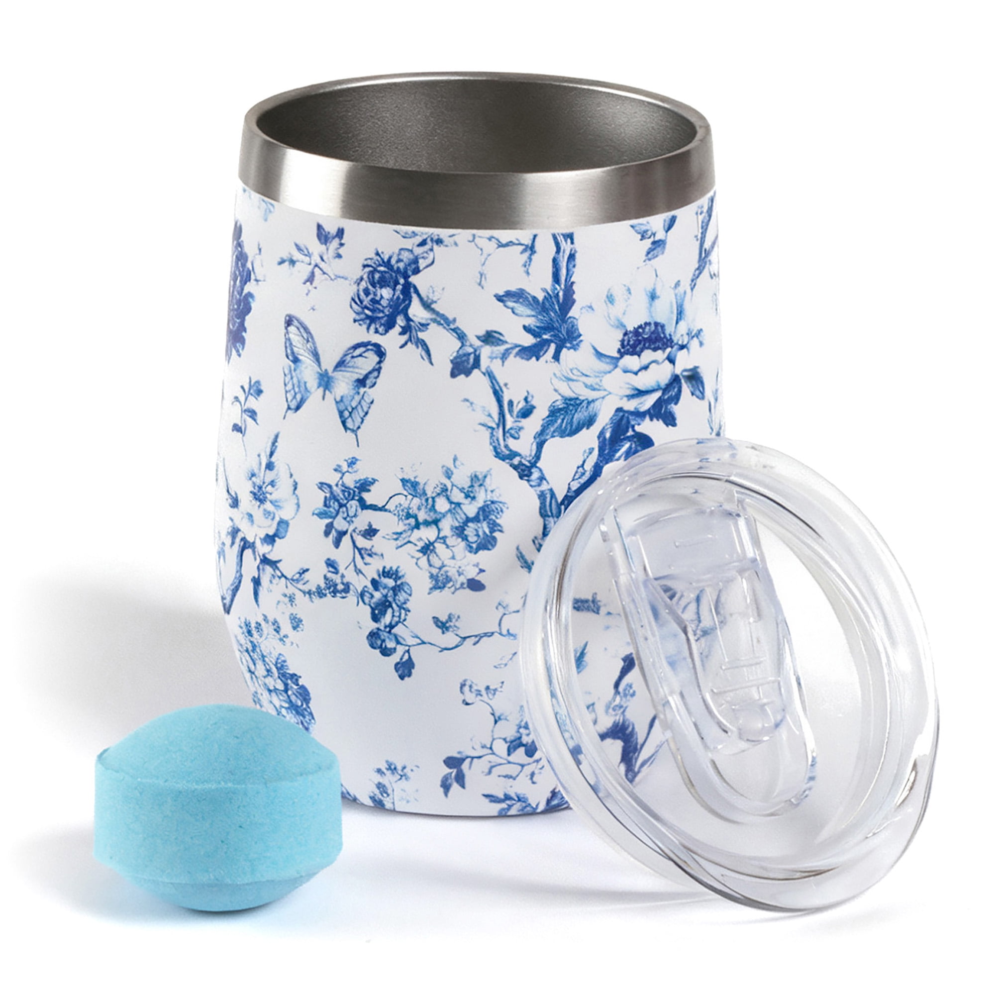 Hi Peach Layne 11.5 oz Blue Toile Wine Tumbler with 30g Hi Tide