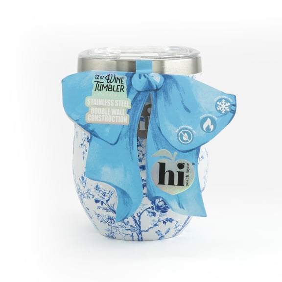 Hi Peach Layne, Mother's Day Gift Set, Blue Toile Wine Tumbler with Nail File