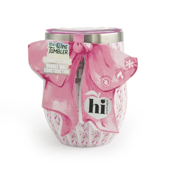 Hi Peach Layne, Mother's Day Gift Set, Pink Stripe Floral Wine Tumbler with Nail File
