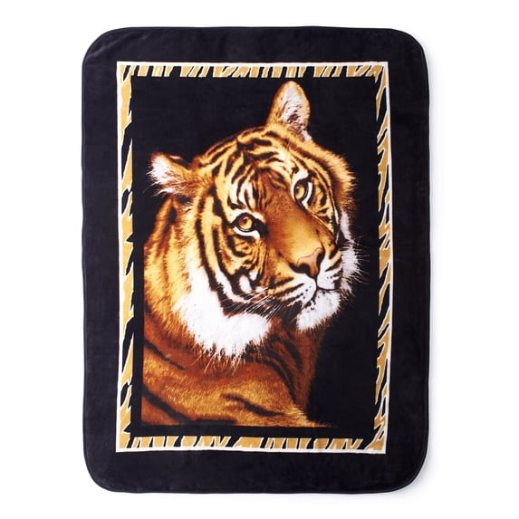 Hi Pile Luxury Oversized Throw - Tiger w/ Border