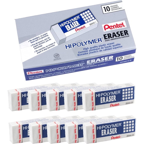 Hi-Polymer Block Eraser, Lar, White, Pack of 10 Erasers