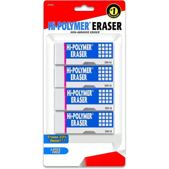 Hi-Polymer Block Eraser, Large, White, Pack of 4 (ZEH10BP4)