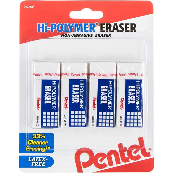 Hi-Polymer Block Eraser Small White, Pack of 4 (ZEH05BP4)