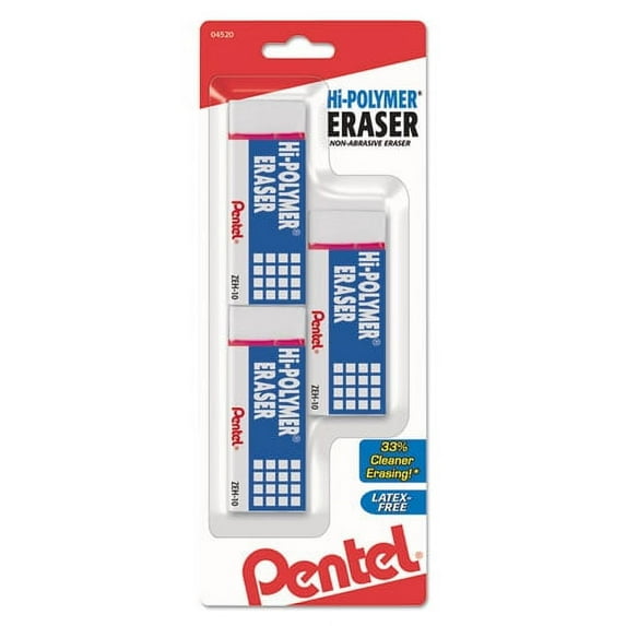 Hi-Polymer Eraser, For Pencil Marks, Rectangular Block, Medium, White, 3/pack | Bundle of 10 Packs