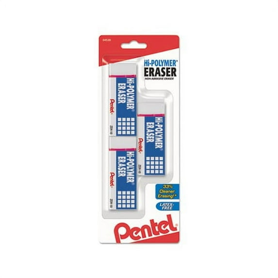 Hi-Polymer Eraser Rectangular, Medium, White, Latex-Free Hi-Polymer, 3/Pack