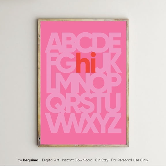 Hi Print Hello Pink Wall Art Red Alphabet Prints Entryway Office Unframed Paper Poster 8x10in