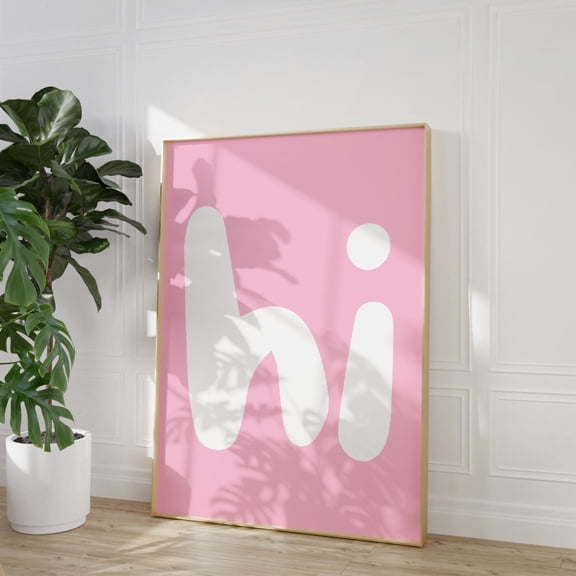 Hi Print Pink Wall Art Hello Wall Art Hi Posters Print Wall Art Typography Pink Fun Wall Art Modern Minimalist Poster