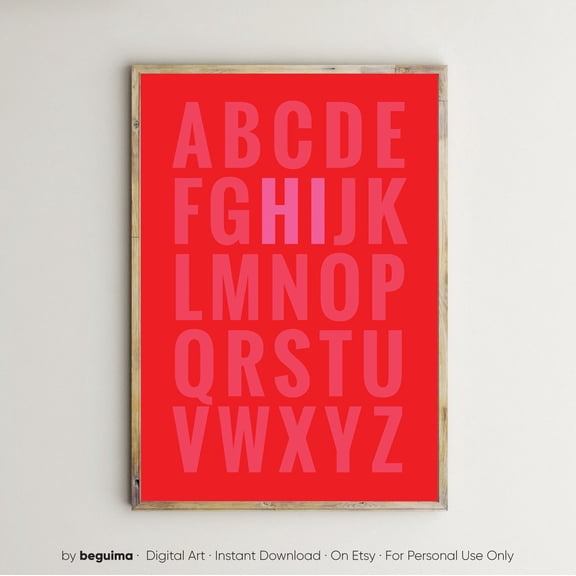 Hi Print Red Pink Hello Wall Art Alphabet ABC Entryway Typography Unframed Paper Poster 8x10in