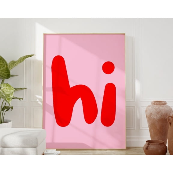 Hi Print, Red Pink Wall Art, Hello Wall Art, Hi Posters, Typography, Pink Red Fun Wall Art, Modern Minimalist Poster Wall Art, Modern Wall Decor, 8x12 UNFRAMED