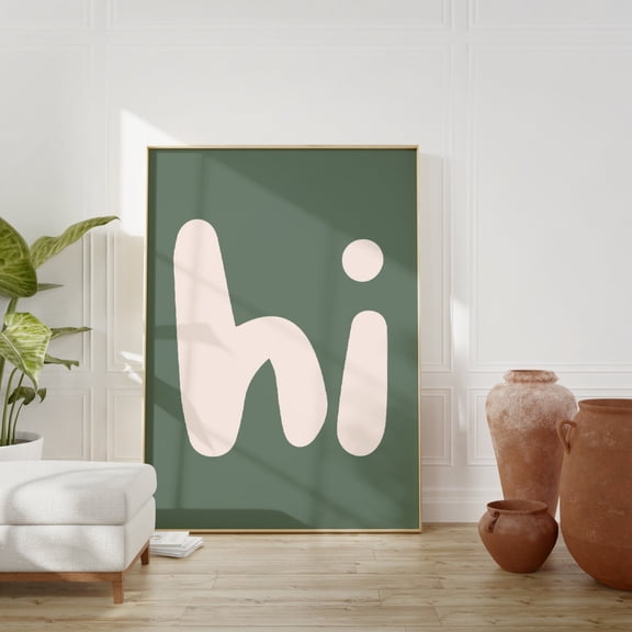 Hi Print Sage Green Wall Art Hello Wall Art Hi Posters Print Wall Art Typography Fun Welcome Wall Art Modern Minimalist Poster