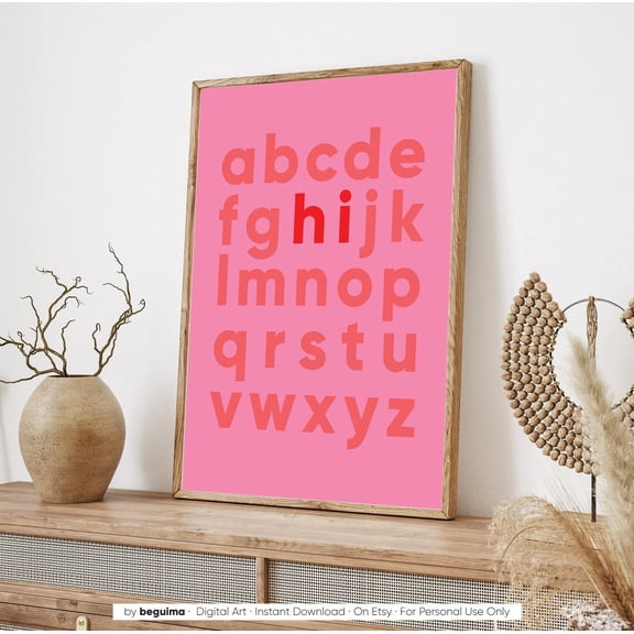 Hi Prints Pink Wall Art Red Letters Hello Alphabet Entryway Decor Unframed Paper Print