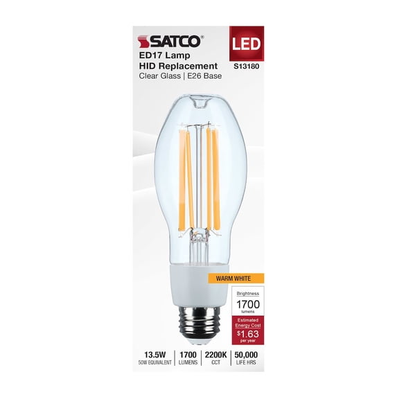 Satco S13180 LED HID Replacement Bulb 13.5W 2200K 1700 Lumen E26 Medium Base (1 Pack)