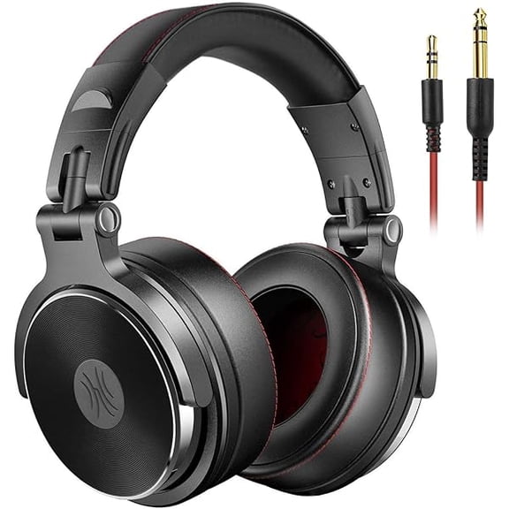 Hi-Res Over Ear Headphones for Studio Monitoring and Mixing, Sound Isolation, Protein Leather Earcups, 50mm Driver Unit, Wired Headphones for AMP Guitar Keyboard (Pro-50 Black)