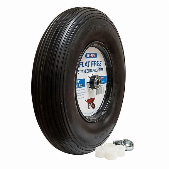 Hi-Run Ribbed 16 Inch 4.80/4.00-8 Wheelbarrow Tire Assembly with 5/8" Bushing