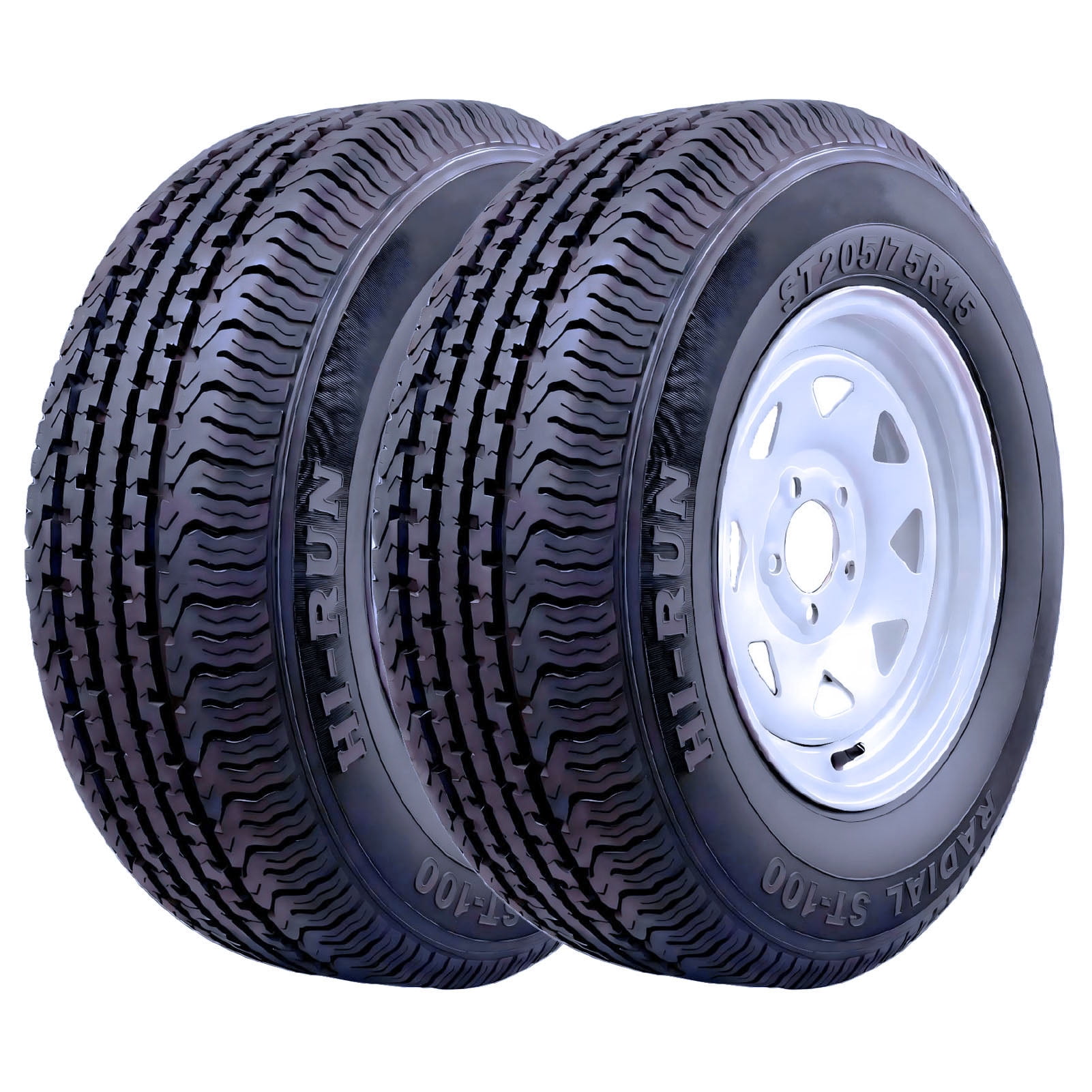 Hi-Run 2 Set ST100 ST205/75R15 8PR 107M Trailer Tire & 15X5 5 Lugs on 4.5" PCD  Wheel Assembly, 0 Offset, Fits 205/75/15, 205 75 15