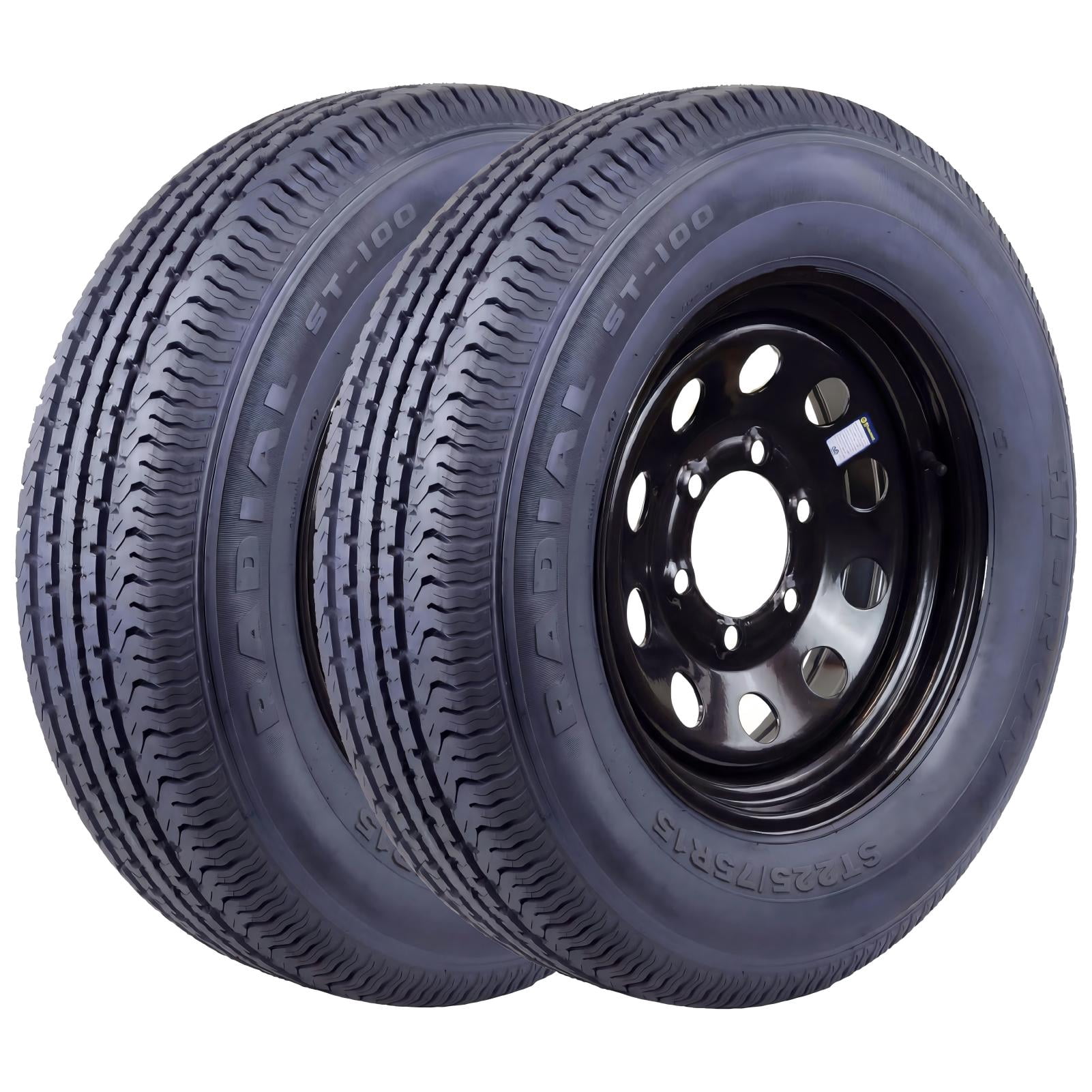 Hi-Run 2 Set ST100 ST225/75R15 10PR 117M Trailer Tire & 15X6 6 Lugs on 5.5" PCD Black Wheel Assembly Fits 225/75/15, 225 75 15