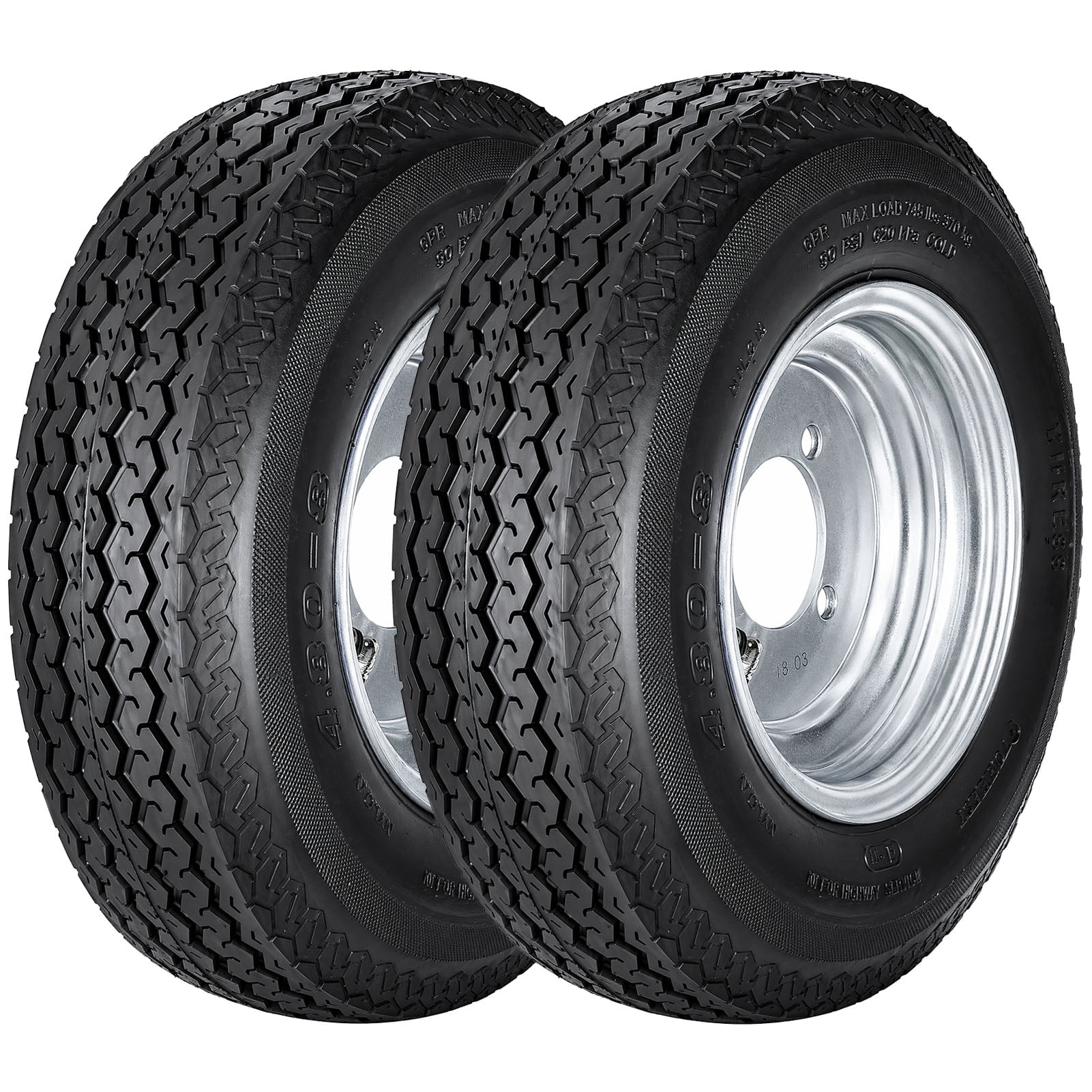 Hi-Run 2 Set SU01 4.80-8 6PR Boat Trailer Tire and 4-Lug Galvanized Wheel Assembly