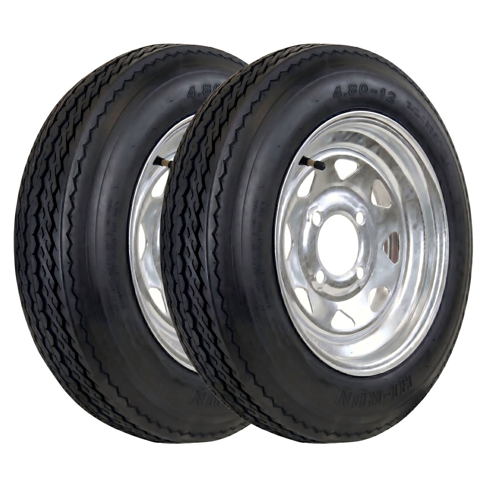 Hi-Run 2 Set SU02 4.80-12 4PR Boat Trailer Tire & 4 Lug on 4" Galvanized Wheel Assembly