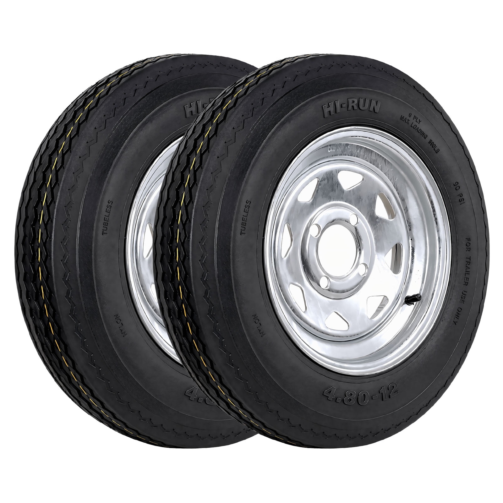 Hi-Run 2 Set SU02 4.80-12 6PR Boat Trailer Tire and 4-Lug Galvanized 8 Spoke Wheel Assembly