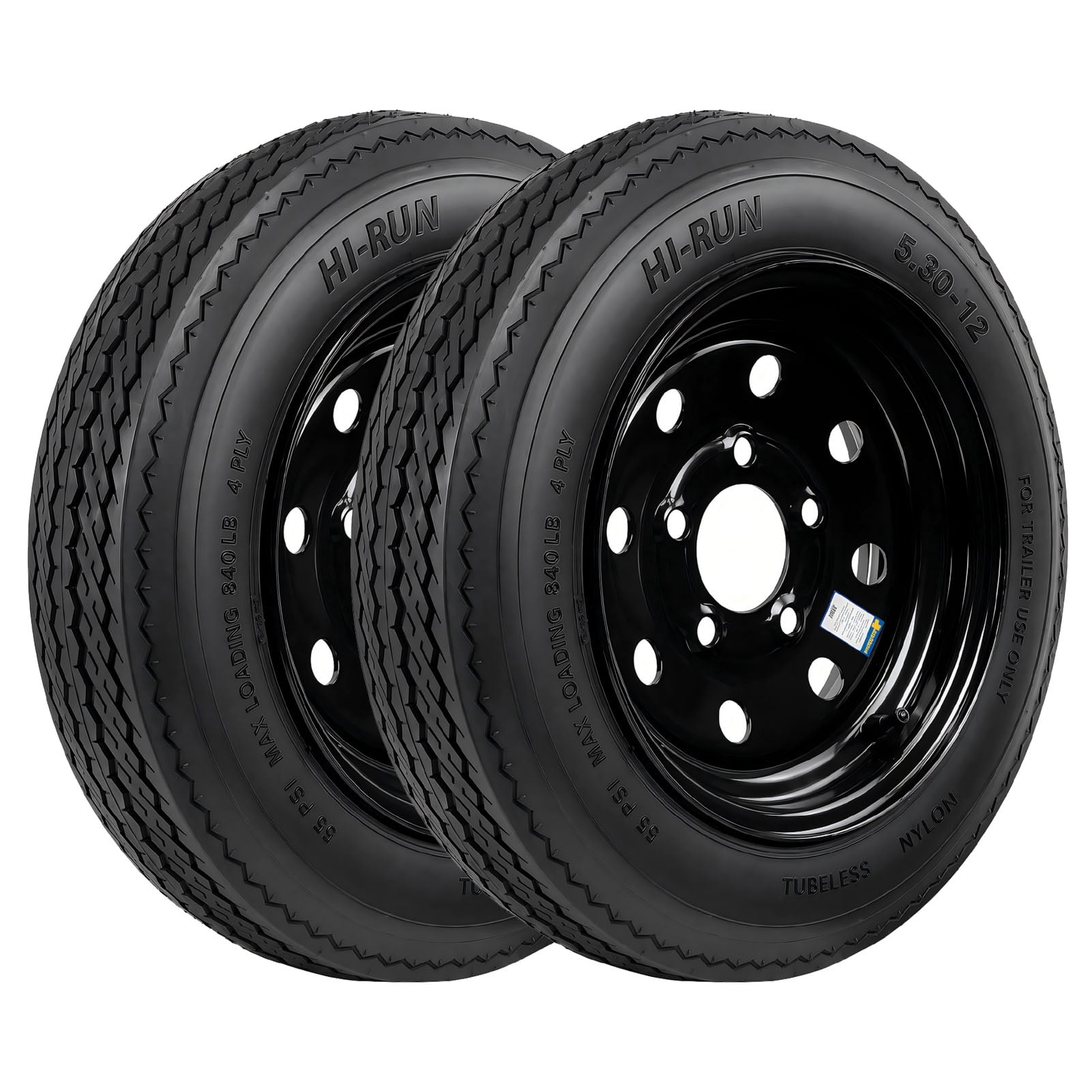 Hi-Run 2 Set SU02 5.30-12 4PR Boat Trailer Tire and 5-Lug Black Mod Wheel Assembly