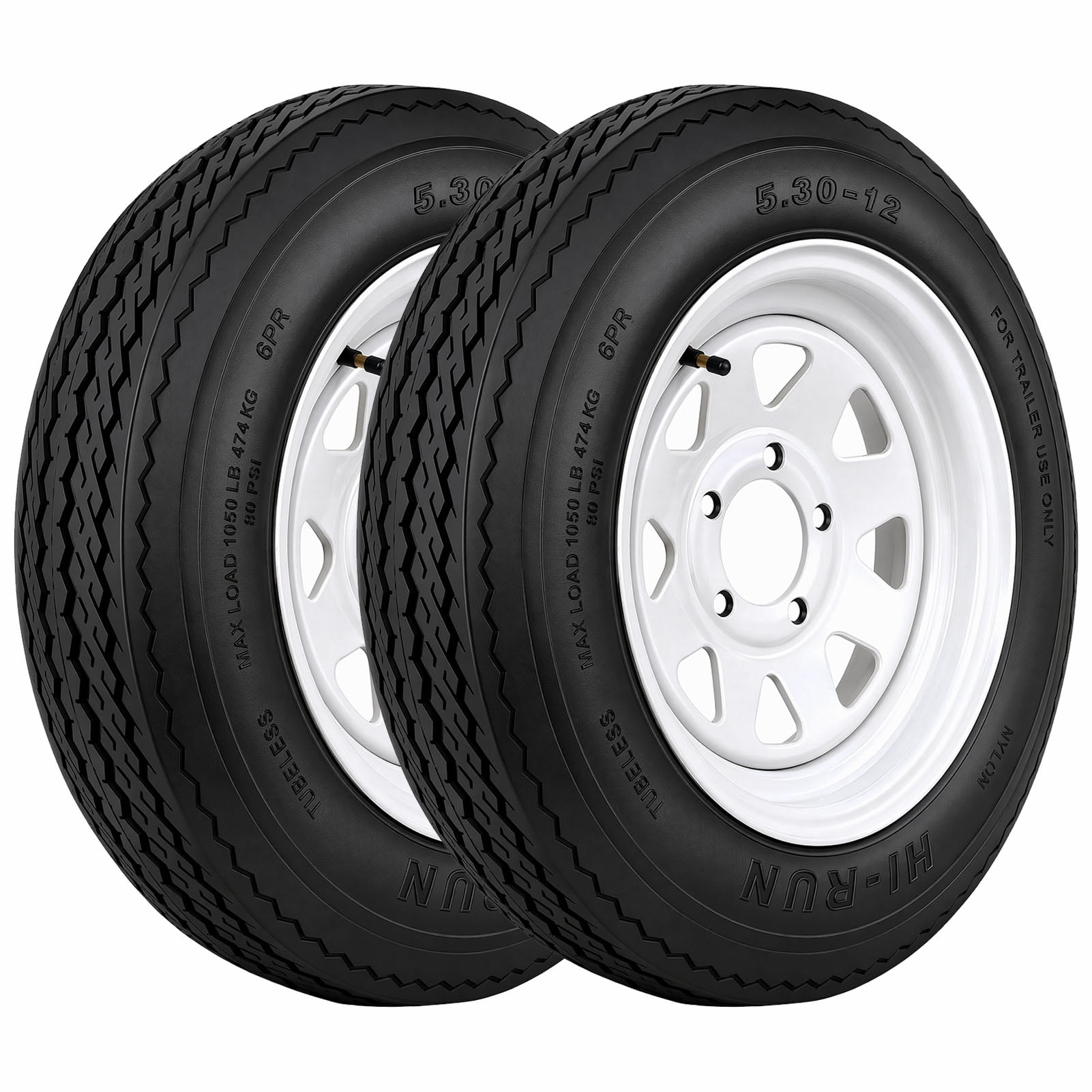 Hi-Run 2 Set SU02 5.30-12 6PR Boat Trailer Tire and 5-Lug White 8 Spoke Wheel Assembly