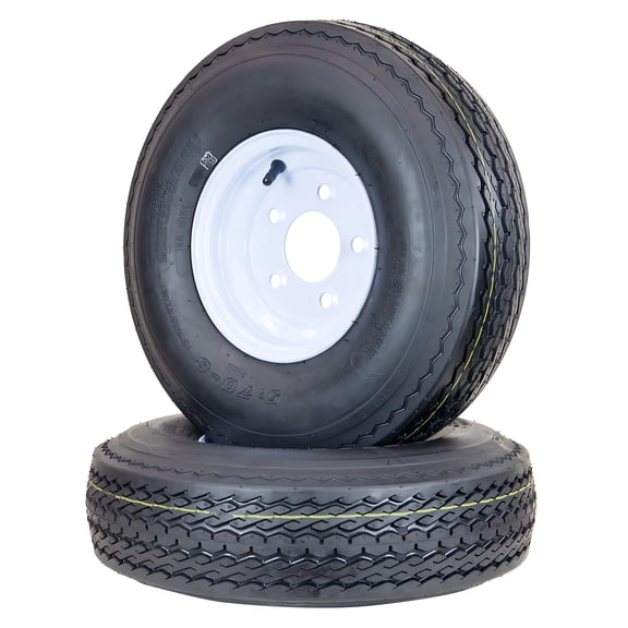 Hi-Run 2 Set SU02 5.70-8 4PR Trailer Tire & 8X3.75 5 Lugs on 4.5" PCD White Wheel Assembly Fits 570-8