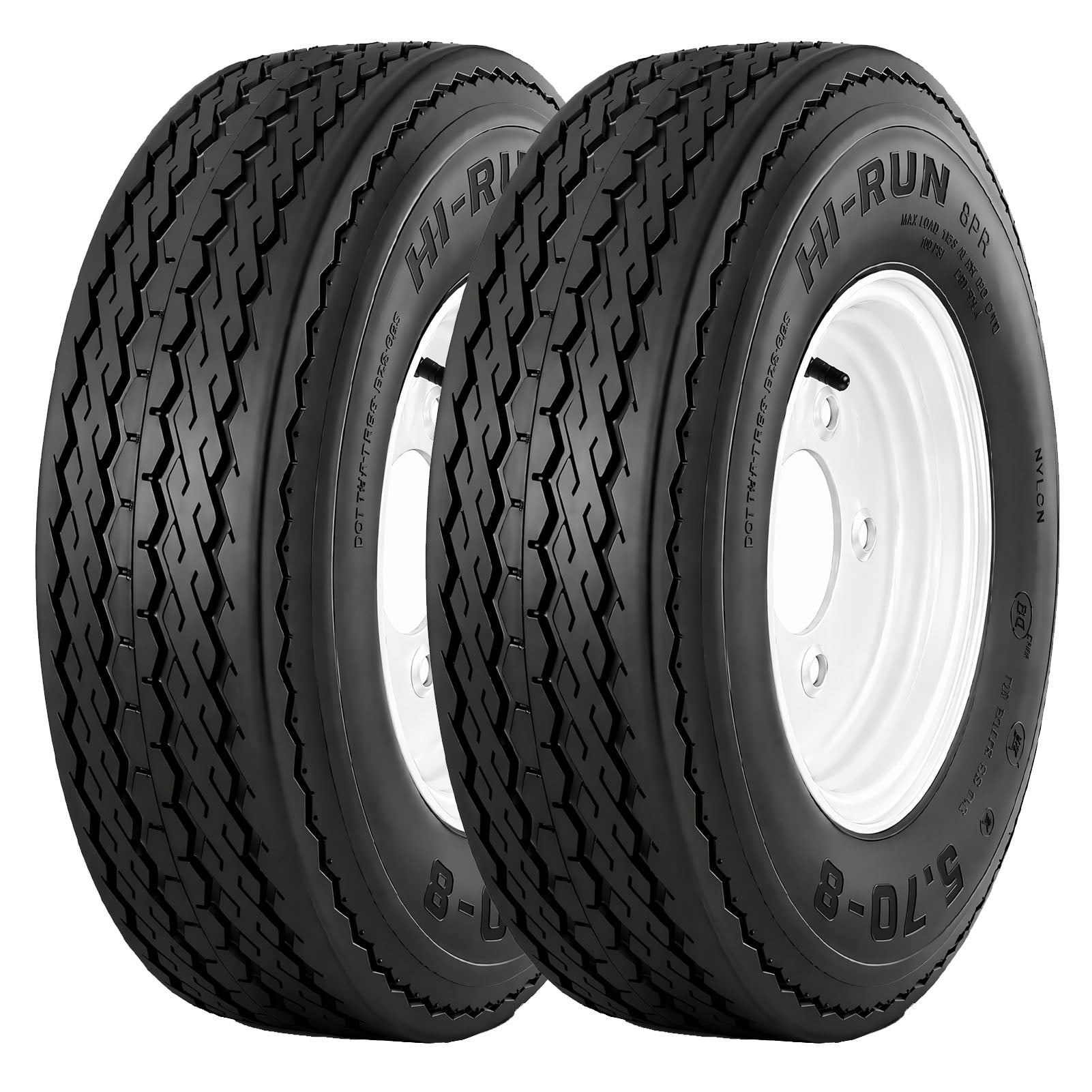 Hi-Run 2 Set SU02 5.70-8 8PR Boat Trailer Tire and 5-Lug White Wheel Assembly