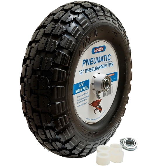 Hi-Run Stud 13" Pneumatic 2PR Wheelbarrow Tire Assembly with 5/8" Bushing