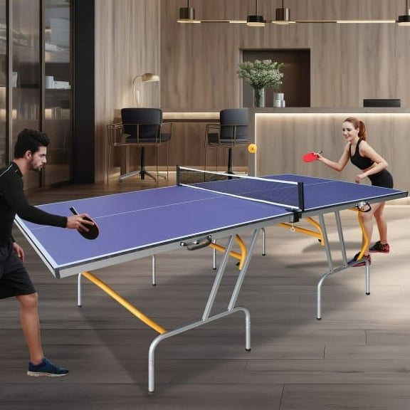 Hi-SPORTS,1-YEAR-WARRANTY,8FT Mid-Size Foldable & Portable Table Tennis Table with Net,2 Table Tennis Paddles and 3 Balls,Ping Pong Table Set for Indoor & Outdoor Games