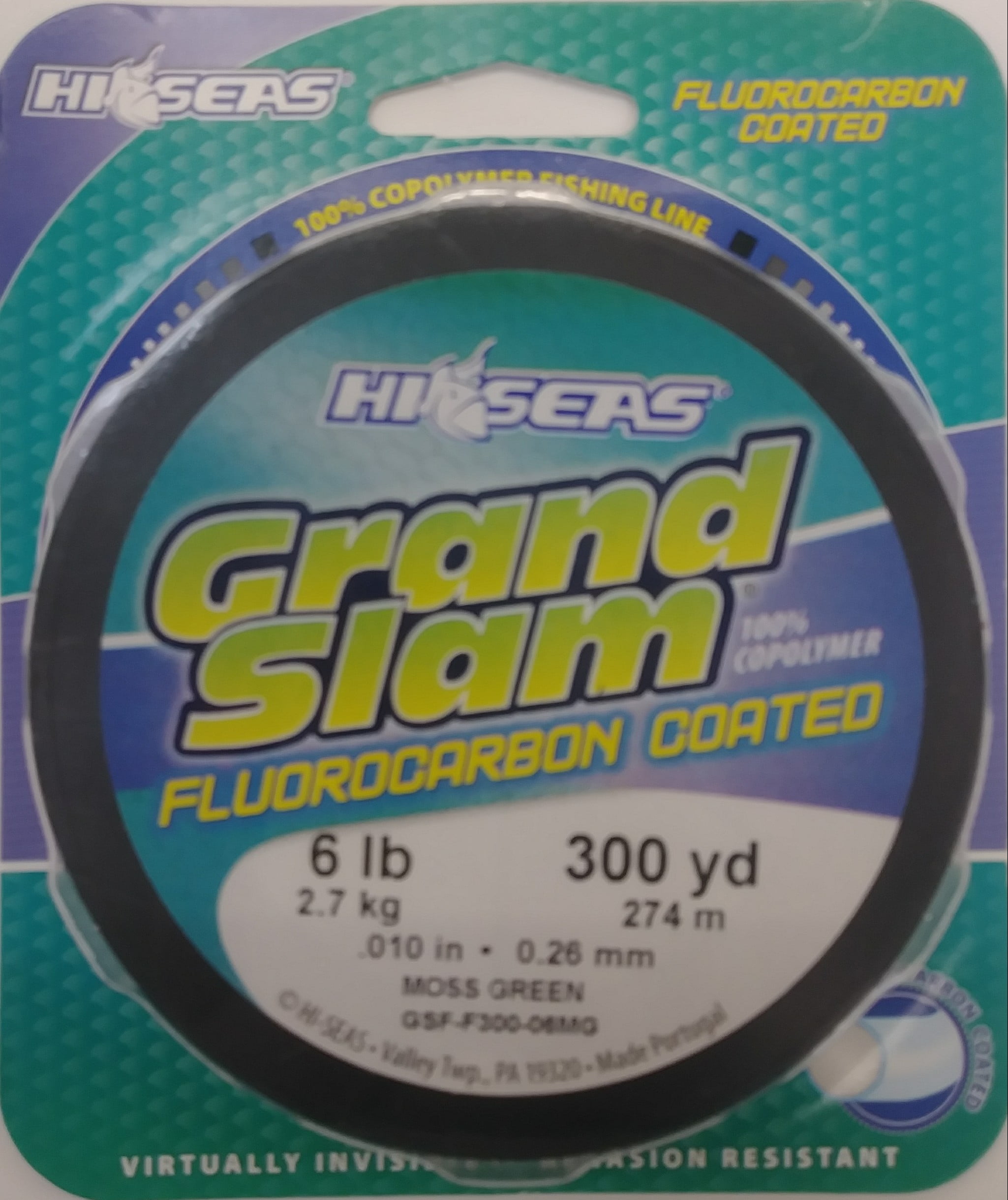 HiSeas Grand Slam Fluorocarbon Coated Fishing Line, Moss Green, 6 lb