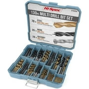 Hi-Spec 130pc Multi SAE Drill Bit Set. 11 Sizes 1/16in to 3/8in. Metal, Wood, Plastic, Dryall, Brick & Concrete Drilling. HSS Titanium, Masonry & Brad Point Steel Bits All in a Tray Case