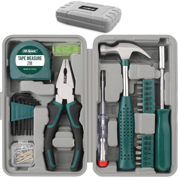 Hi-Spec 13pc Green Small Compact Hand Tool Kit Set for Home & Office DIY. Household Basic Toolkit Starter Repairs in a Portable Tool Box Case