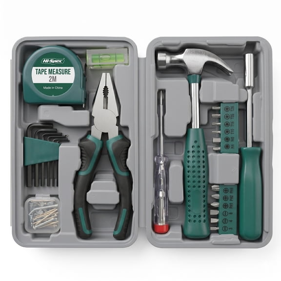 Hi-Spec 13pc Green Small Compact Hand Tool Kit Set for Home & Office DIY. Household Basic Toolkit Starter Repairs in a Portable Tool Box Case