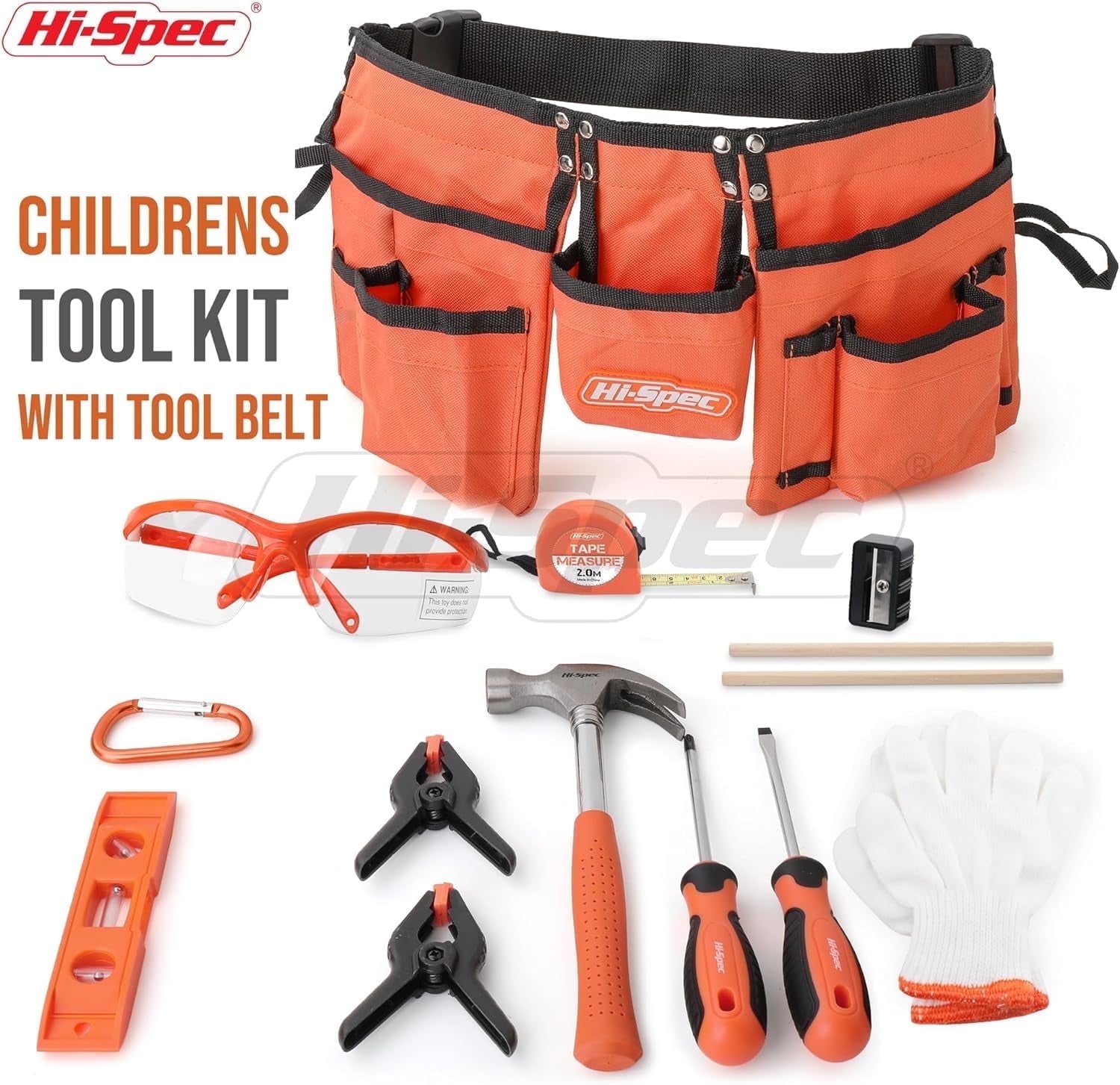 Hi-Spec 14-Piece Orange Kids Real Construction Tool Kit Set