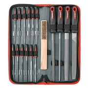 Hi-Spec 17 Piece Metal Hand & Needle File Tool Kit Set. Large & Small Mini T12 Carbon Steel Flat, Half-Round, Round & Triangle Files. Complete in a Zipper Case with a Brush