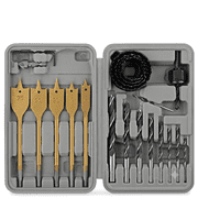 Hi-Spec 21pc Wood Hole Saws, Brad Points & Spade Drill Bit Set for Drill Drivers in a Compact Tool Kit Case