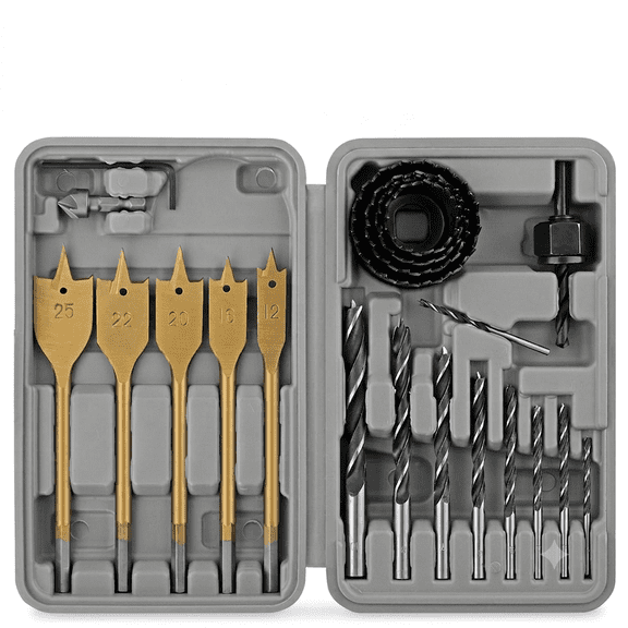Hi-Spec 21pc Wood Hole Saws, Brad Points & Spade Drill Bit Set for Drill Drivers in a Compact Tool Kit Case