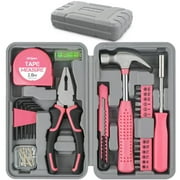 Hi-Spec 25pc Pink Household DIY Tool Kit for Women. Small Mini Tool Box Set of Starter Basic Ladies Tools for Home & Office